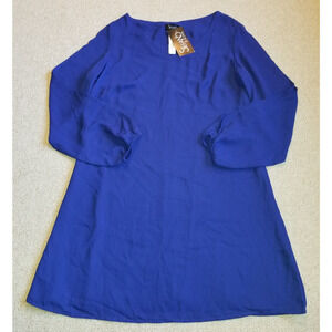 NWT Womens Dress-STEFANO DI ROMA-blue "Nashla" silky shift cold shoulder ls-L